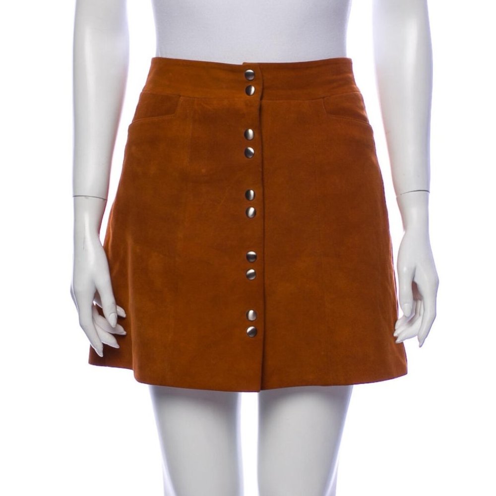 Women's Suede Button-Front A-Line Skirt - Rust